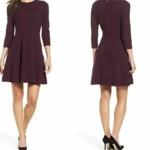 Eliza J Aubergine Purple Fit and Flare Sweater Knit Midi Dress Size Medium